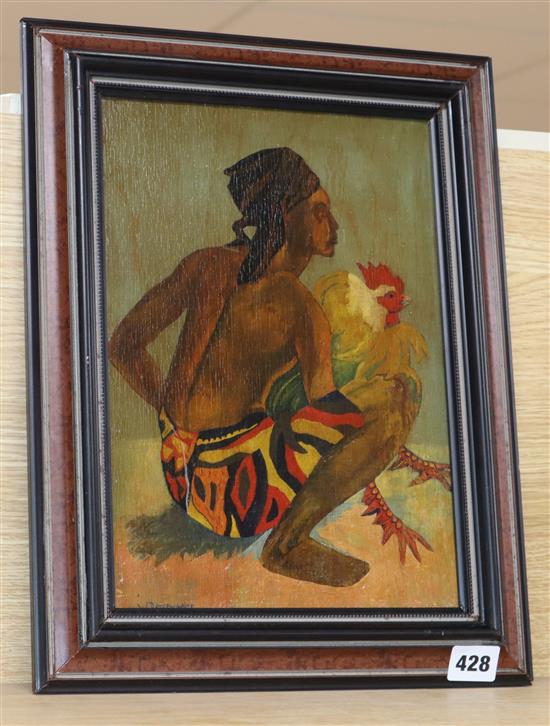 W. Dootewaard, oil on board, Javanese cock fighter, signed, 31 x 21cm